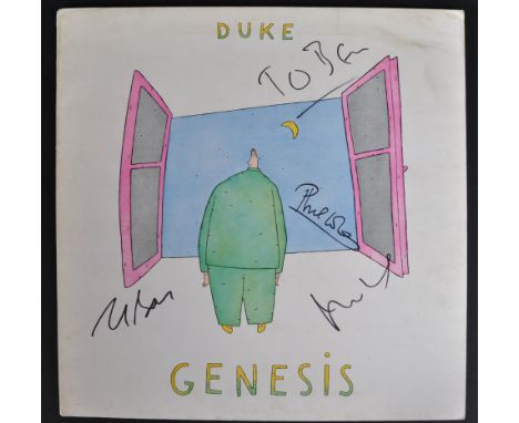 Genesis (formed 1967) - Duke - scarce autographed LP vinyl record cover (LP present) signed by members Phil Collins, Tony Ban
