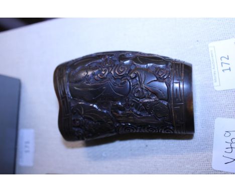 A vintage horn &amp; hand carved libation cup 
