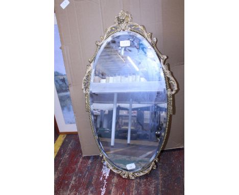 A vintage gilt framed bevelled edge glass mirror,  73cm shipping unavailable 