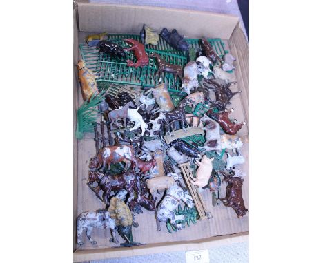 A job lot of vintage metal farmyard animals. Britains etc 