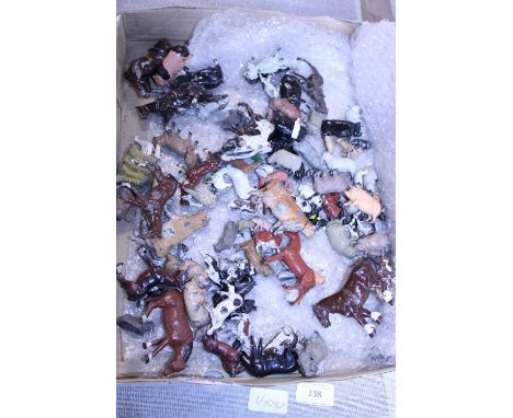 A job lot of vintage metal farm yard figures. Britains etc 