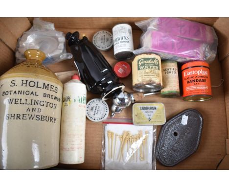 A Collection of Various Vintage Tins, Stoneware Bottle etc 