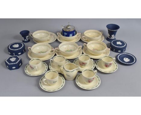 A Susie Cooper Production Crown Works Burslem Soup Set for Six together with Suzy Cooper Coffee Cans and Saucers and Seven Pi