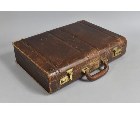 A Vintage Leather Briefcase by Venture, Combination Lock Currently "000", 45cm wide 