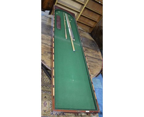 A Victorian Mahogany Folding Bar Billiard Bagatelle Table with Cues 