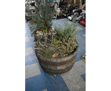 A Large Coopered Barrel Planter on Castered Stand 