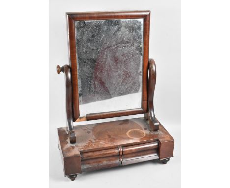 A Late Victorian/Edwardian Swing Dressing Table Mirror for Restoration, Plinth Base with Two Drawers, 40cm wide 