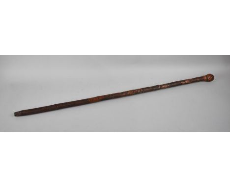 A Vintage Carved Chinese Walking Cane Decorated with Figure, Insects and Birds 