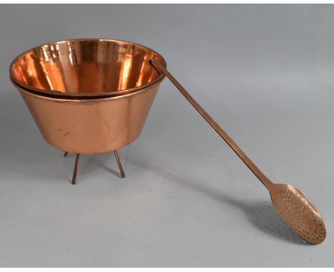 A Gaskell and Chambers Friar Filter in Copper with Pierced Ladle, 32cms Diameter and 26cms High 