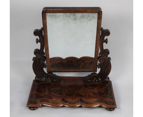 A Late Victorian Mahogany Swing Dressing Table Mirror on Shaped Plinth Base with Four Bun Feet, 62cm wide 