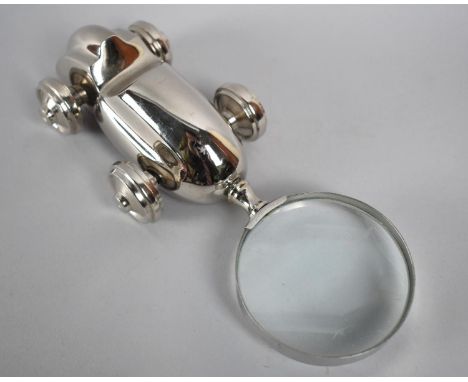 A Reproduction Novelty Desktop Magnifying Glass, The Handle in the Form of Vintage Racing Car, 22cms Long 