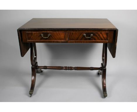 A Reproduction Drop Leaf Sofa Table with Lyre Supports, 91cms Wide 