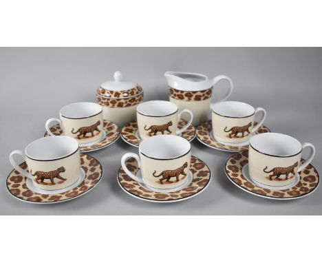 A Contemporary Coffee Set with Jaguar Design by F Chandy Coffee Service, to comprise Six Cans, Six Saucers, Lidded Sugar and 