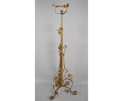 A Late 19th Century Gilt Painted Wrought Iron Tripod Oil Lamp Stand, Now Converted to Electricity 