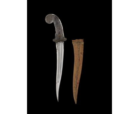 A Mughal rock crystal-hilted steel dagger (khanjar) India, 18th Centurythe double-edged steel blade of curved form with two f