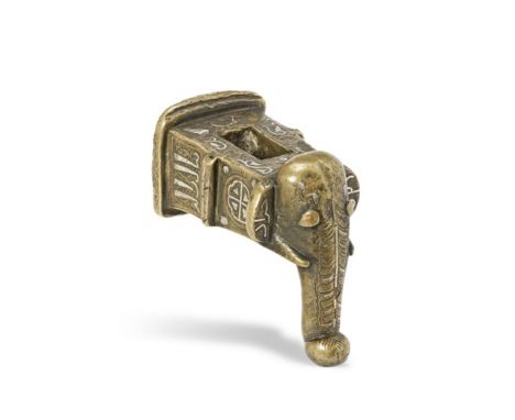 A Khorasan silver and copper-inlaid bronze war hammer in the form of an elephant Persia, 11th/ 12th Centurythe head of trapez