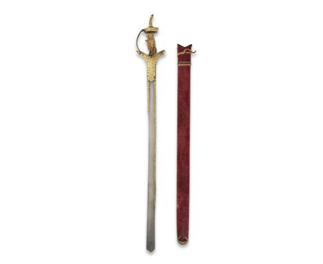 A gold koftgari watered-steel sword (khanda) India, dated samvat 1835/ AD 1778the double-edged watered steel blade widening t