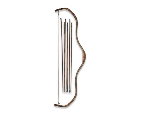 An Ottoman lacquered composite bow Turkey, 18th Centuryof curving form with flattened grip, decorated in polychrome lacquer a