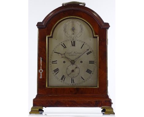 An 18th century mahogany cased 8-day bracket clock, with arch top, engraved silver dial signed Joseph Newman of London, brass