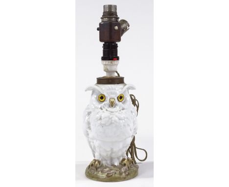 A Continental porcelain owl design table lamp, height excluding fitting 18cm 