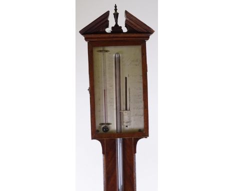 A Georgian mahogany cased stick barometer with engraved silvered dial, signed D Ortelli of Marlborough, height 96cm