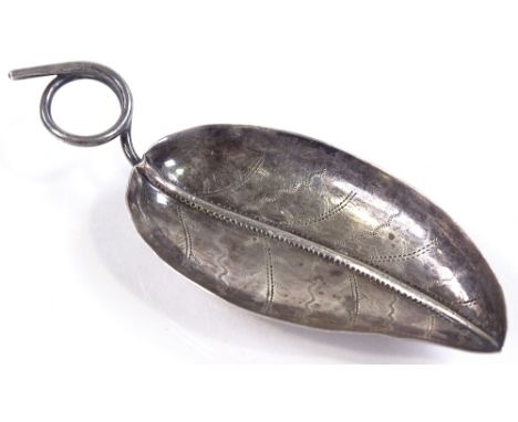 A George III silver leaf-shaped caddy spoon, possibly by John Turner, hallmarks Birmingham 1799, length 8cm 