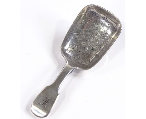 A William IV silver Fiddle pattern caddy spoon, with bright-cut acorn design bowl, by Robert Hennell II, hallmarks London 183