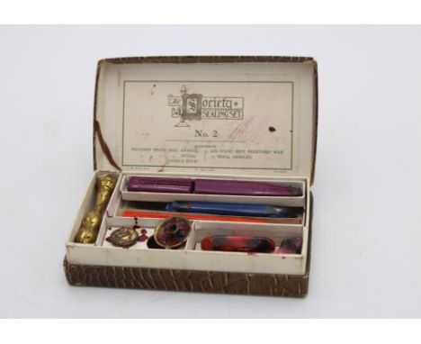 THE J.W SOCIETY SEALING SET NO.2, WITH BRASS SEAL, MINIATURE CANDLESTICK AND PERFUMED WAX STICKS 