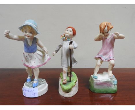 THREE ROYAL WORCESTER FIGURES OF CHILDREN, 'Wednesday's child, Thursday's child, and Child of Sabbath' 18cm high and similar 