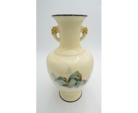 FINE JAPANESE YELLOW-GROUND SILVER AND CLOISONNE ENAMEL VASE ANDO COMPANY, TASIHO PERIOD decorated with a continuous mountain