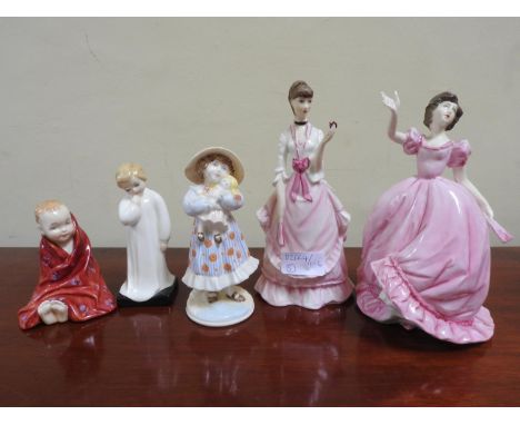 TWO ROYAL WORCESTER FIGURINES 'FRAGRANCE' AND 'FLIRTATION', Coalport figure of&nbsp; 'Raggety Anne' and two Royal Doulton fig