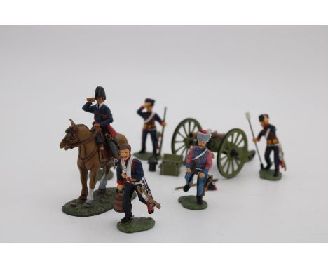 FRENCH HOUSE ARTILLERY FIGURES OF MOUNTED OFFICER AND FIVE GUNNERS, 1/30 scale, hand painted by Frontline Figures 