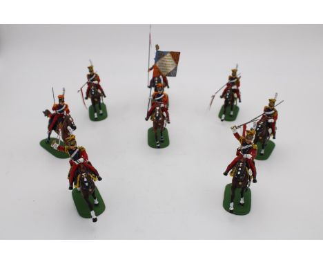 A GROUP OF EIGHT NAPLEONIC DUTCH/POLISH LANCER MODELS, 1/30 scale by Niena Art Studios of St Petersburg, hand painted white m