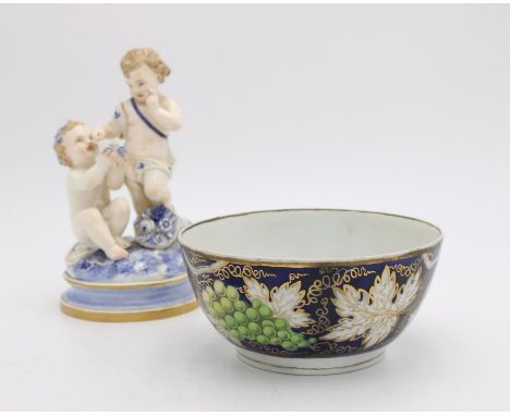 ROYAL WORCESTER PORCELAIN GROUP LATE 19TH CENTURY depicting cherubs, impressed mark, 18cm high; together with a ENGLISH PORCE