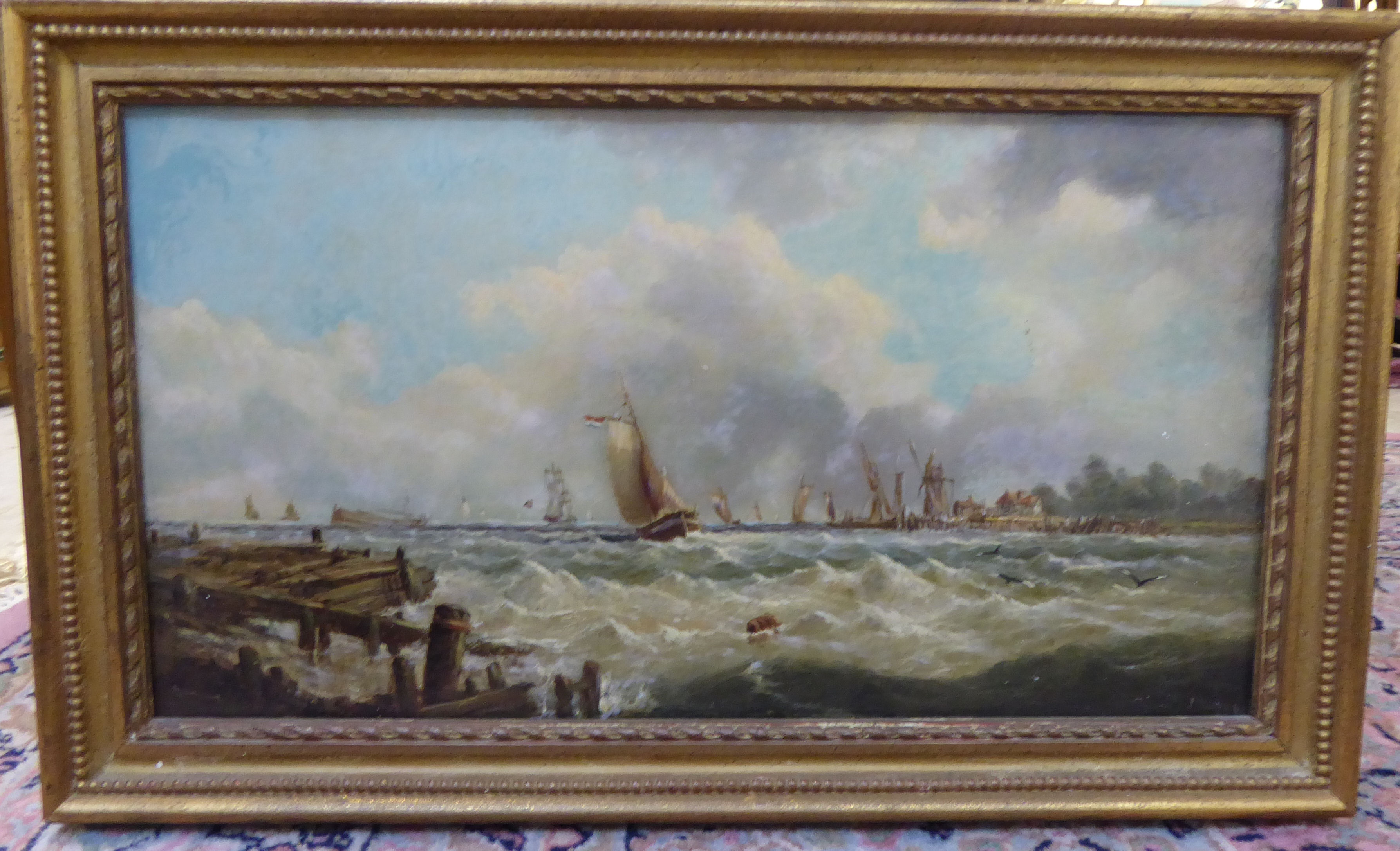 J Wilson - a seascape with sailing boats on choppy water oil on canvas ...