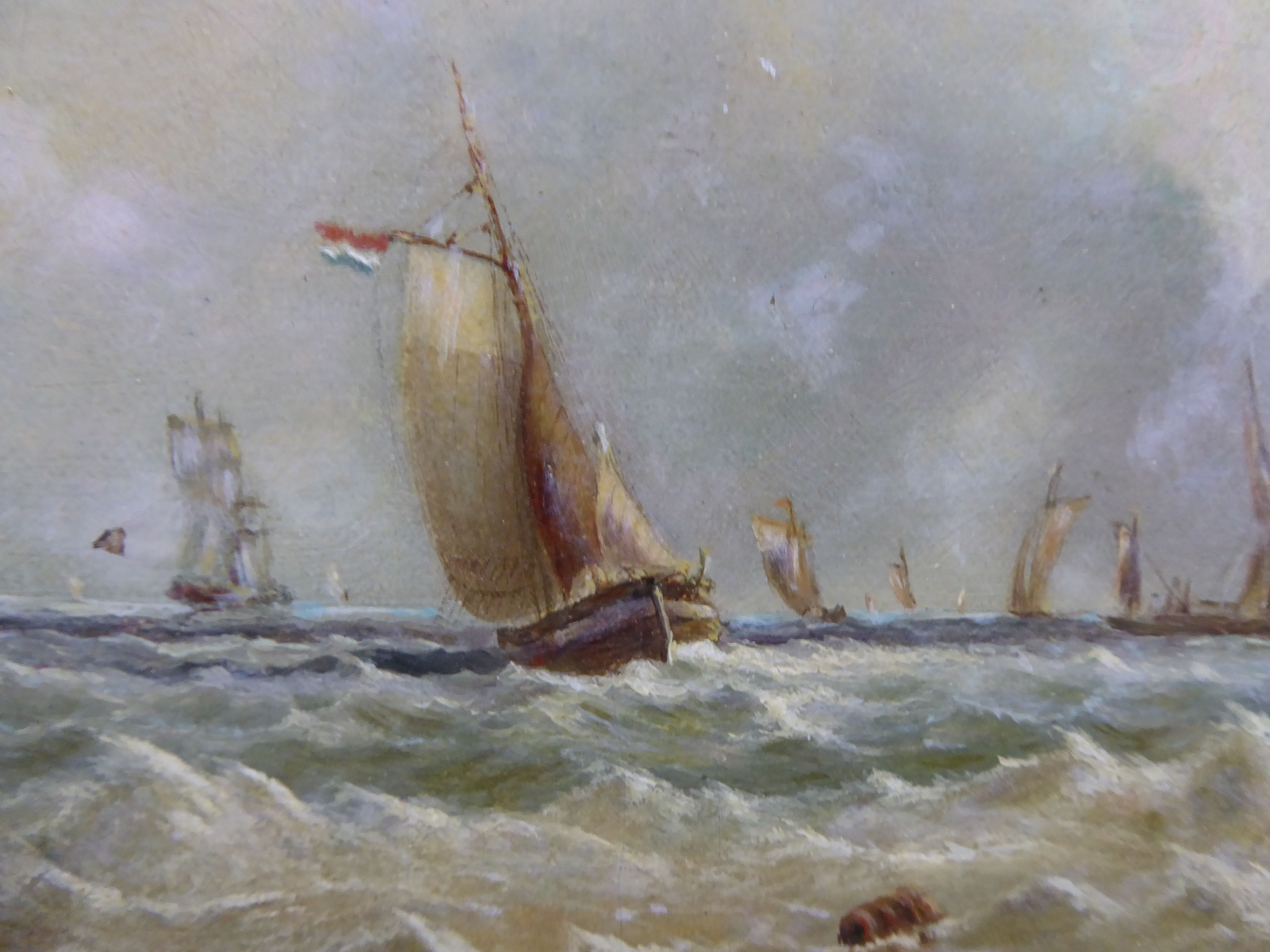 J Wilson - a seascape with sailing boats on choppy water oil on canvas ...