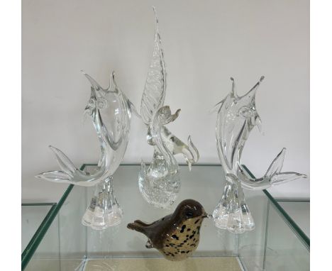 Selection of assorted glassware includes Gargling fish vases etc 