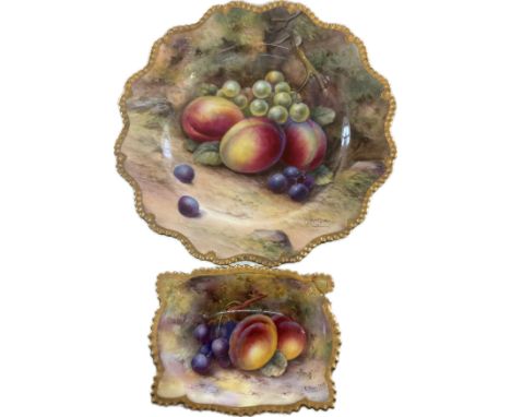 Royal Worcester porcelain plate, circa 1924, painted by T Lockyer with peaches and grapes, signed, painted and printed marks,