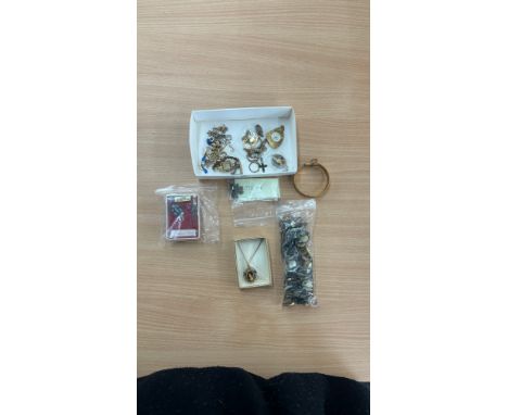 Selection of miscellaneous includes cufflinks, gold plated bangle etc