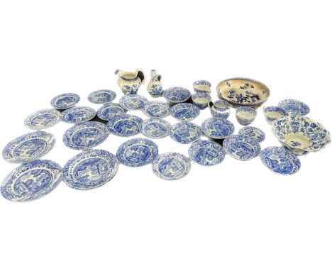 Large selection of blue and white porcelain items to include Spode etc 