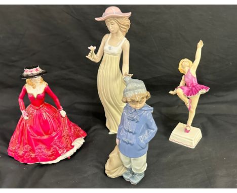Selection of four vintage lady figures to include Royal Worcester Tuesdays child is full figurine, Royal Worcester Christina,
