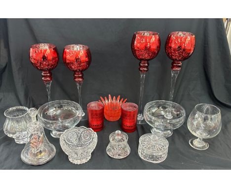 Large selection of assorted glassware to include decorative vases, bowls etc