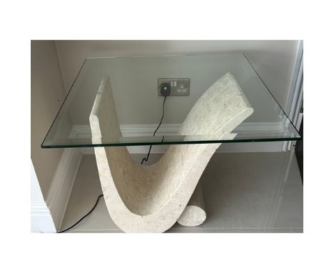 Modern glass top lamp table, approximate measurements Height 21.5 inches, 26 inches square