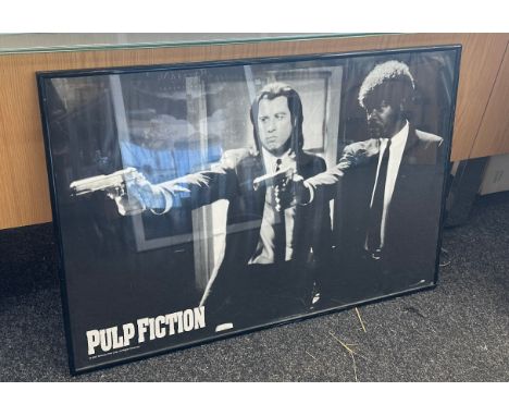 Framed pulp fiction film poster measures approximately 25 inches tall 37 inches wide 