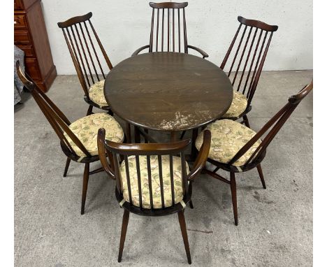 Ercol drop leaf table and 6 chairs, table top in need of finishing