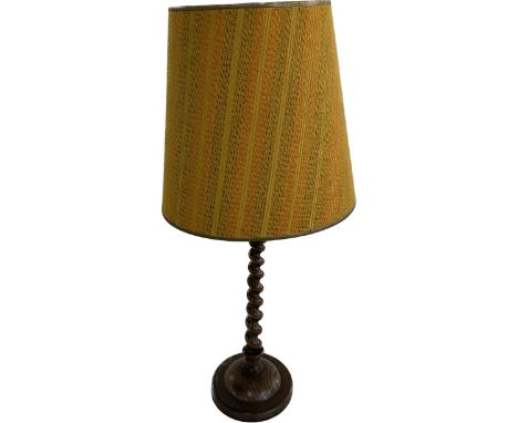 Vintage oak barley twist lamp with shade overall height approximately 28 inches 