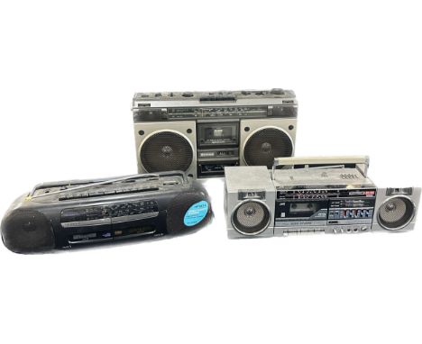 Three vintage Ghetto blasters to include Hitachi, JVC, all untested