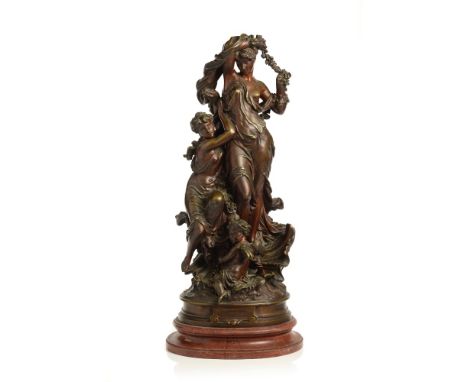 Émile Pierre Eugène Hébert (1828-1893)"Captives"Patinated bronze sculptural groupSigned Emile HebertRed marble stand Height: 