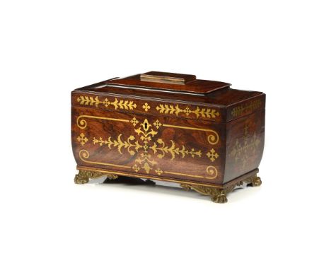 A Victorian tea caddyBurr wood veneer of metal applied elements  
