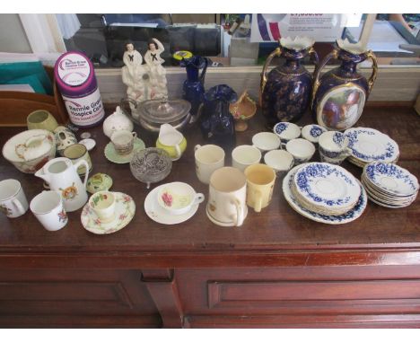 Ceramics to include teaware, commemorative mugs, a silver plated teapot and other items 